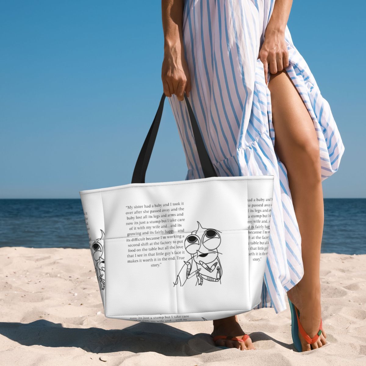 Yoga Fitness Quotes - Shark Tales Shrimp Quote Beach Tote