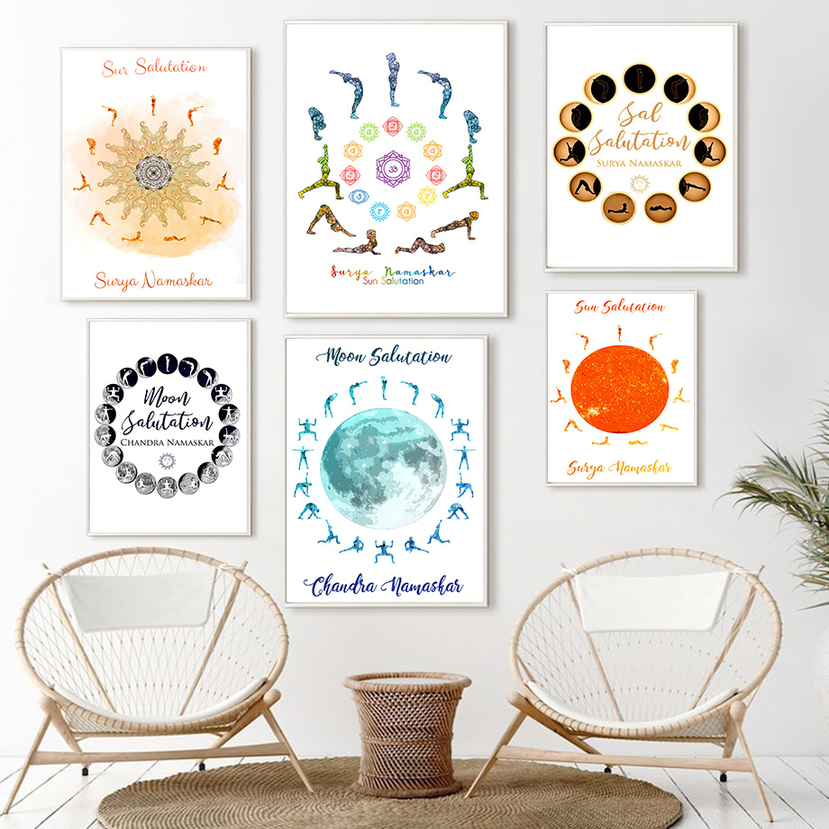 Yoga Fitness Rooms - Yoga Pose Sun Moon Salutation Home
