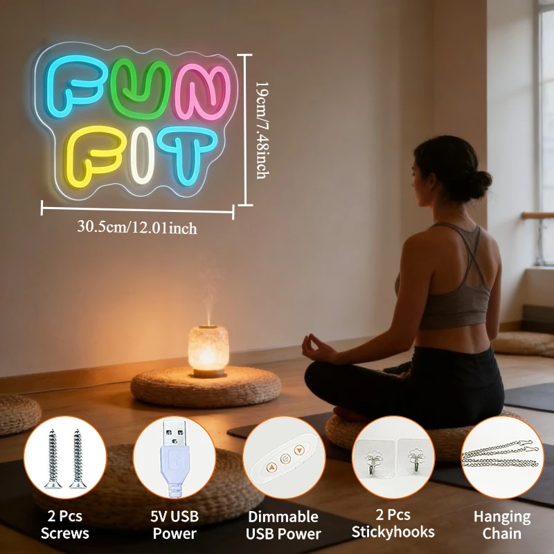 Fun Fit Neon Sign LED Cartoon  - Yoga Fitness Rooms recension och pris